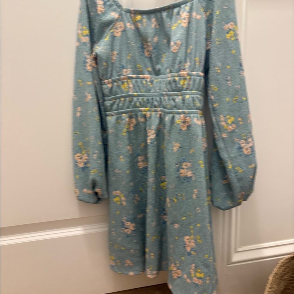 Art Class Blue Smocked Sundress with Bishop Sleeves